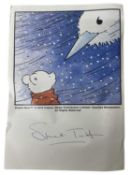 An A5 printed image of Rupert the Bear, bearing the signature of illustrator Stuart Trotter below in