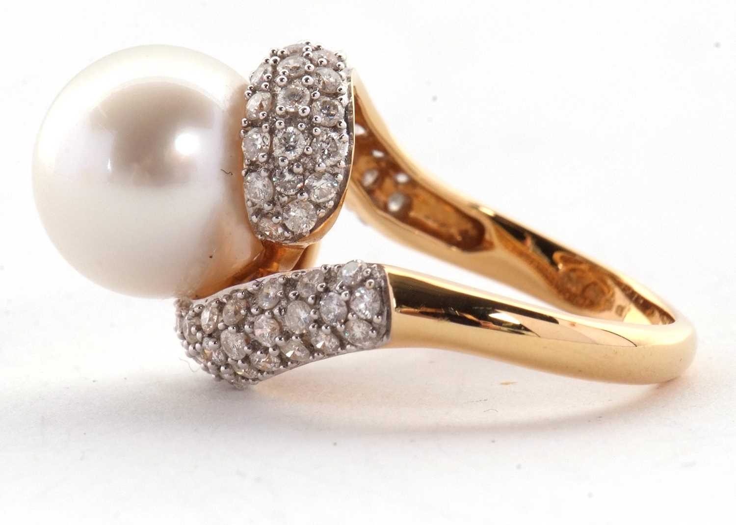 An 18ct cultured pearl and diamond ring, the central round cultured pearl, approx. 11.8mm - Image 6 of 9