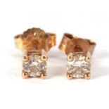 A pair of 9k diamond studs, the round brilliant cut diamonds, each estimated approx. 0.16cts, (total