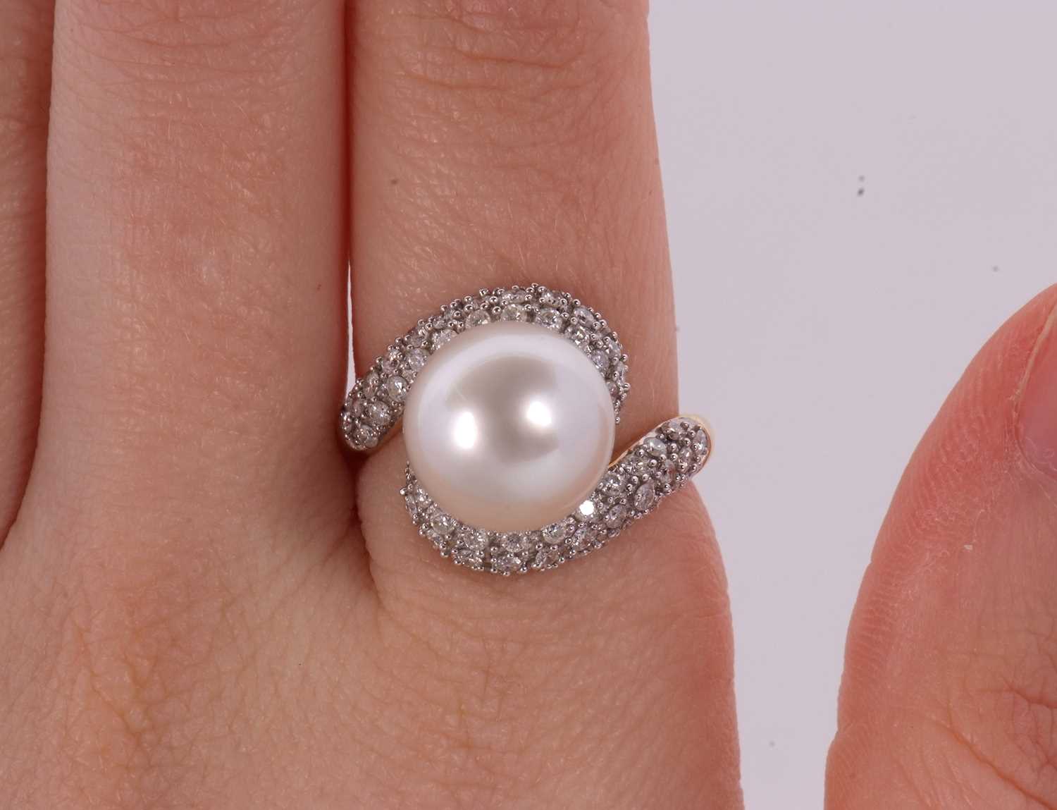 An 18ct cultured pearl and diamond ring, the central round cultured pearl, approx. 11.8mm - Image 9 of 9