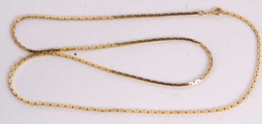 A 9ct gold chain, the elongated single brick link style chain, with tag to one end stamped 375