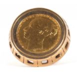 An 1880 sovereign ring, with 9ct mount hallmarked London 1978, size J, 15.9g