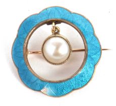 An early 20th century enamel and 'pearl' by Child & Child, the round 'pearl' in milligrain collet