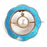 An early 20th century enamel and 'pearl' by Child & Child, the round 'pearl' in milligrain collet