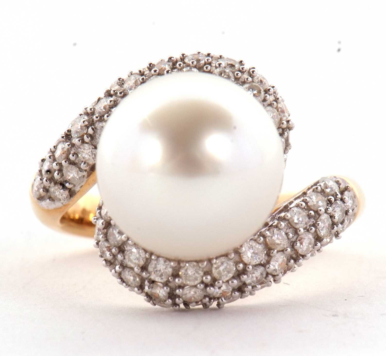 An 18ct cultured pearl and diamond ring, the central round cultured pearl, approx. 11.8mm - Image 5 of 9