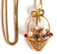 A giardinetto necklace by Unoaerre, the basket of flowers set with cutlured pearls and small round
