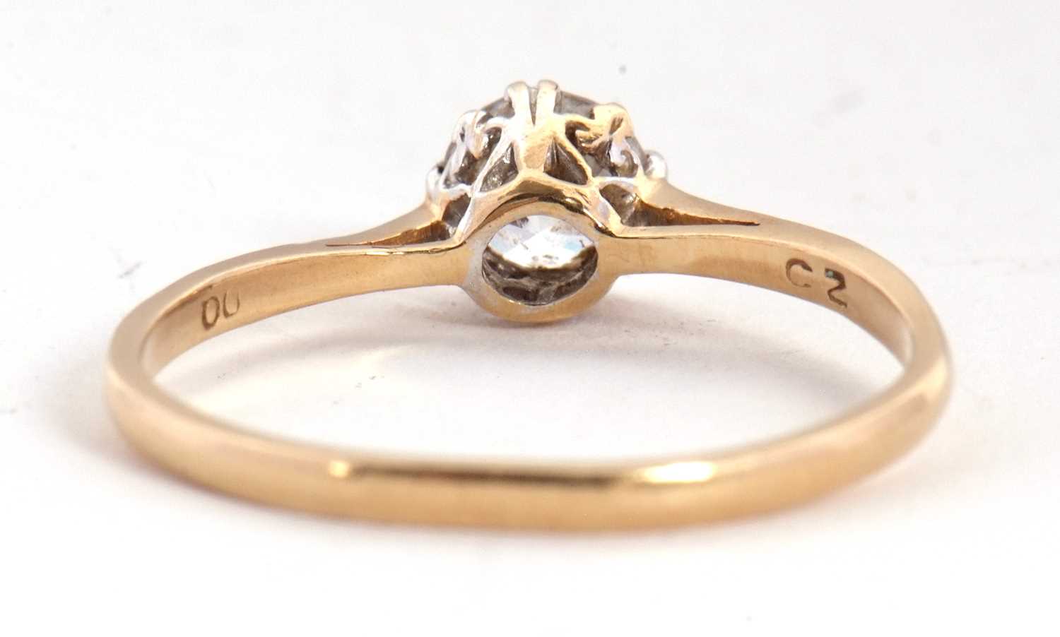 A 14ct CZ ring, the round white CZ claw mounted to a plain band stamped 585 with London assay - Image 4 of 6