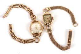 A lady's 9ct Tissot wristwatch with 9ct strap, 13.6g, and a lady's Mignon 14k cased wristwatch