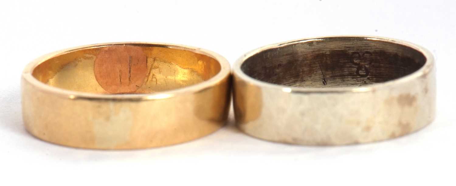 Two unmarked wedding bands, one tests as approx. 18ct yellow gold, size M, 5.2g, and the other tests - Image 2 of 2