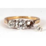 A three stone diamond ring, the three graduated round brilliant cut diamonds (one loose), total