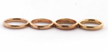 Three gold rings and another, one 9ct ring hallmarked Birmingham 1992, size L, 3.0g, one stamped 375