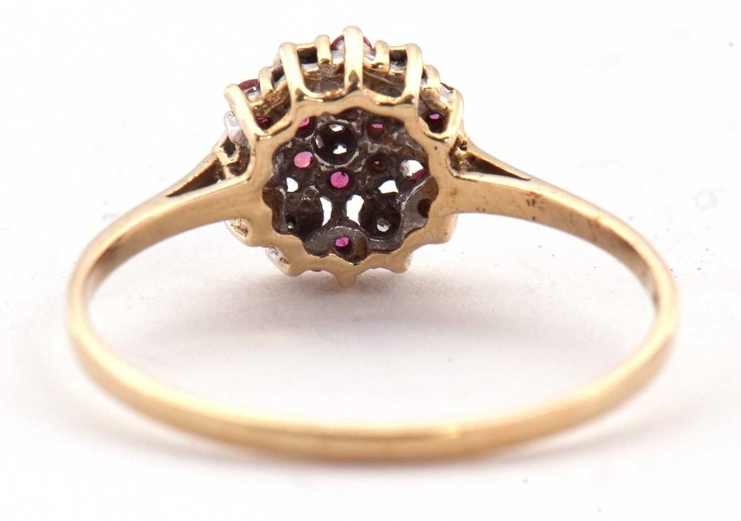 A 9ct pink stone and diamond cluster ring, the small round pink stones and small round diamonds in a - Image 3 of 8