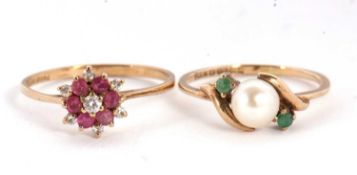 Two 9ct gemset rings, to include a 9ct ruby and white stone cluster ring, hallmarked London 1990,