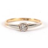 A diamond solitaire ring, the round brilliant cut diamond, estimated approx. 0.16cts, in a four claw