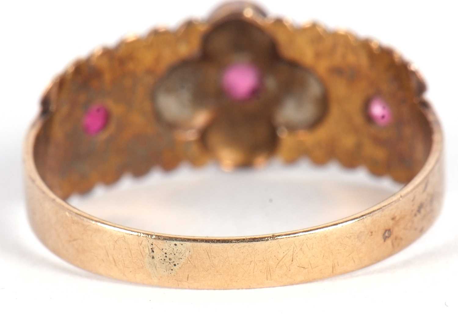 A late Victorian ruby and seed pearl ring, hallmarked Birmingham 1890, size K, 2.2g - Image 4 of 7
