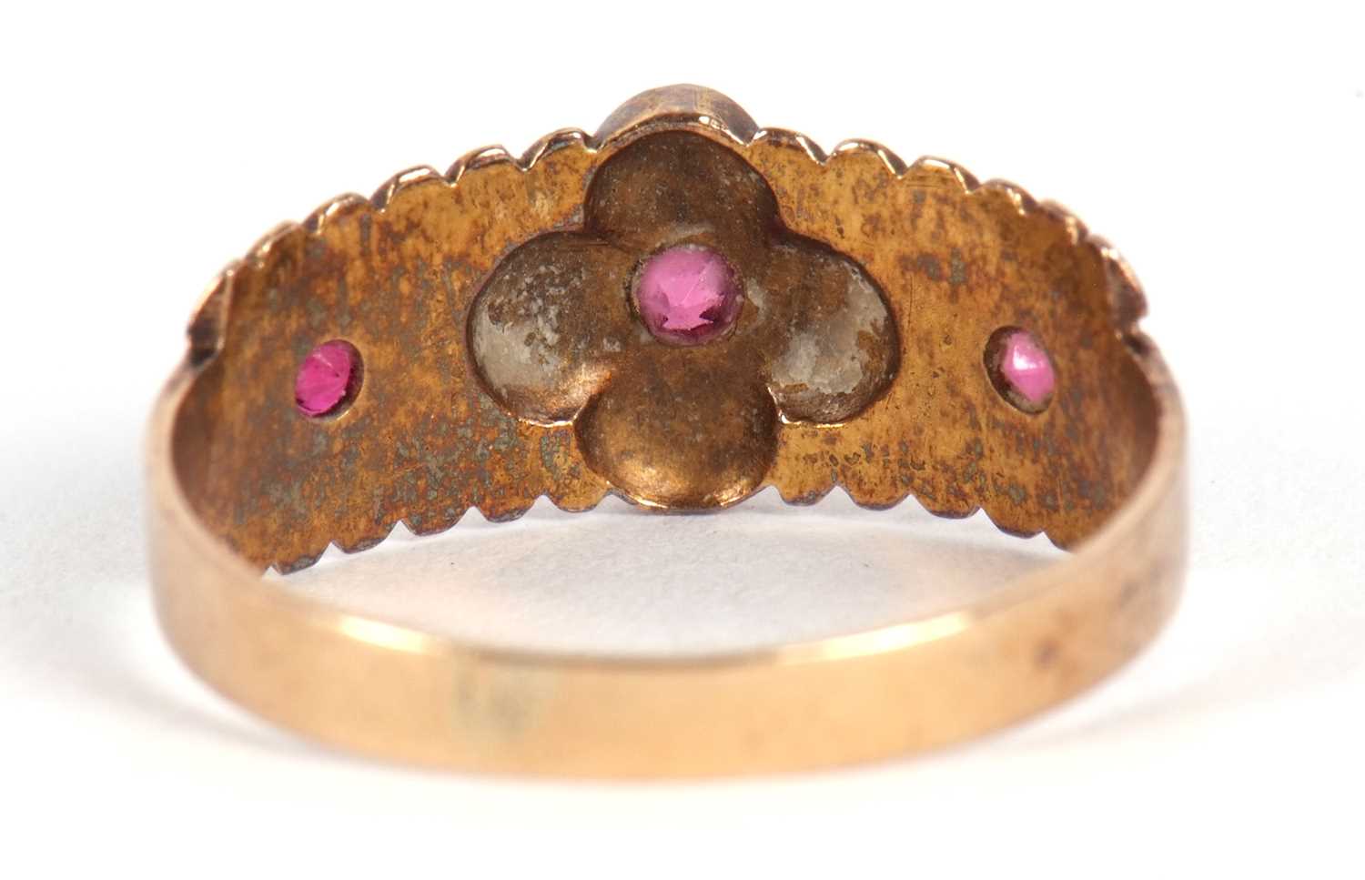 A late Victorian ruby and seed pearl ring, hallmarked Birmingham 1890, size K, 2.2g - Image 6 of 7