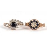 Two 9ct gemset rings, to include a 9ct sapphire and diamond cluster ring, hallmarked Sheffield 1981,