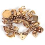 A 9ct charm bracelet, the curblink bracelet with alternate links stamped 9.375, with heart shape