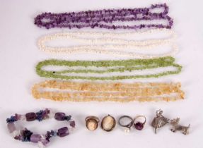A mixed lot of jewellery to include a purple stone ring stamped 9ct, size L, 2.8g, a cultured