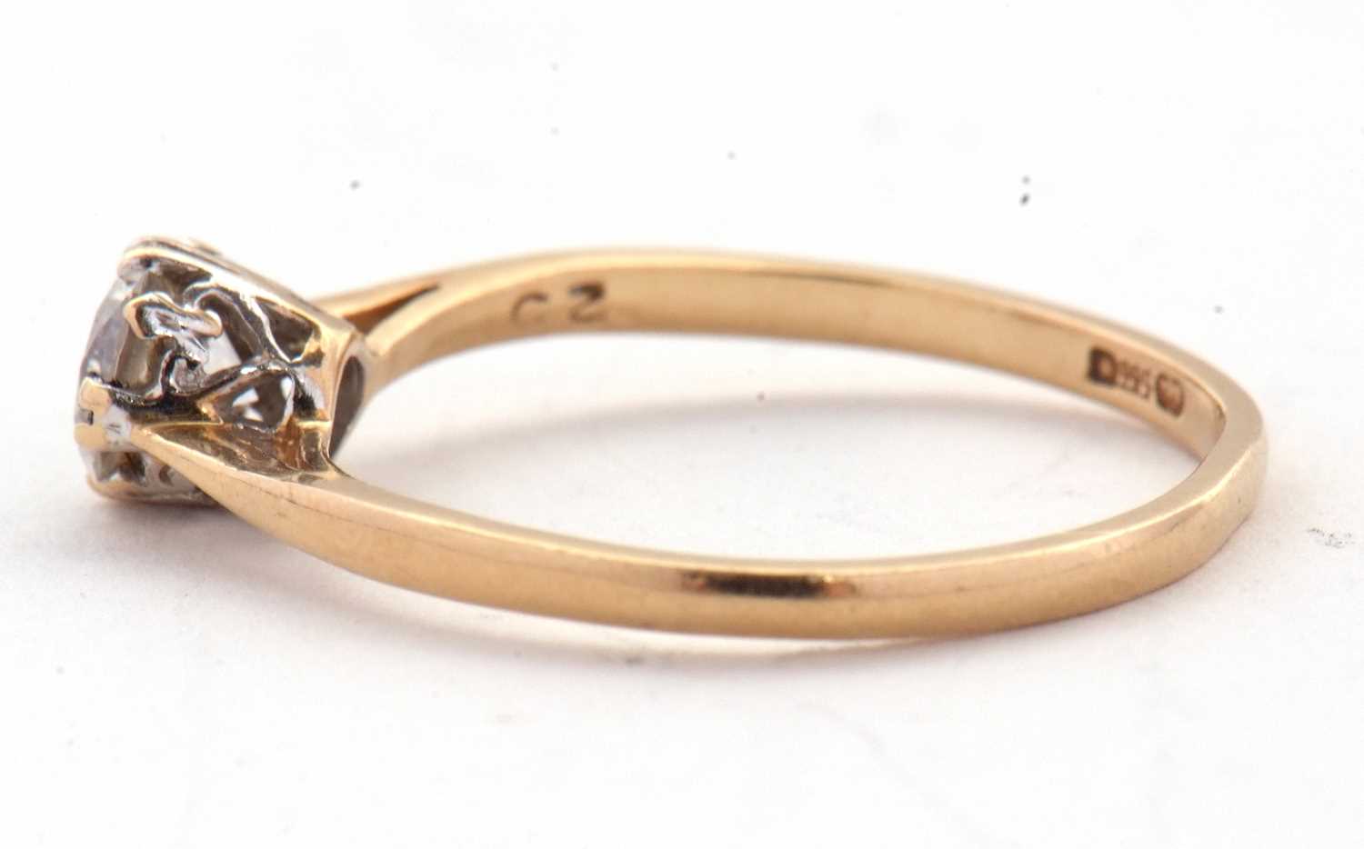 A 14ct CZ ring, the round white CZ claw mounted to a plain band stamped 585 with London assay - Image 5 of 6