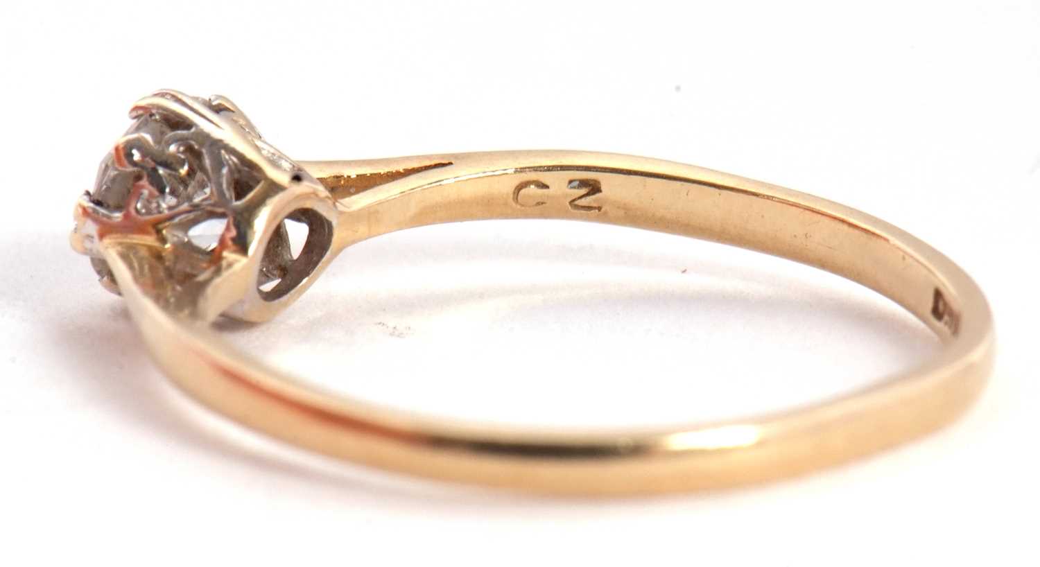 A 14ct CZ ring, the round white CZ claw mounted to a plain band stamped 585 with London assay - Image 6 of 6