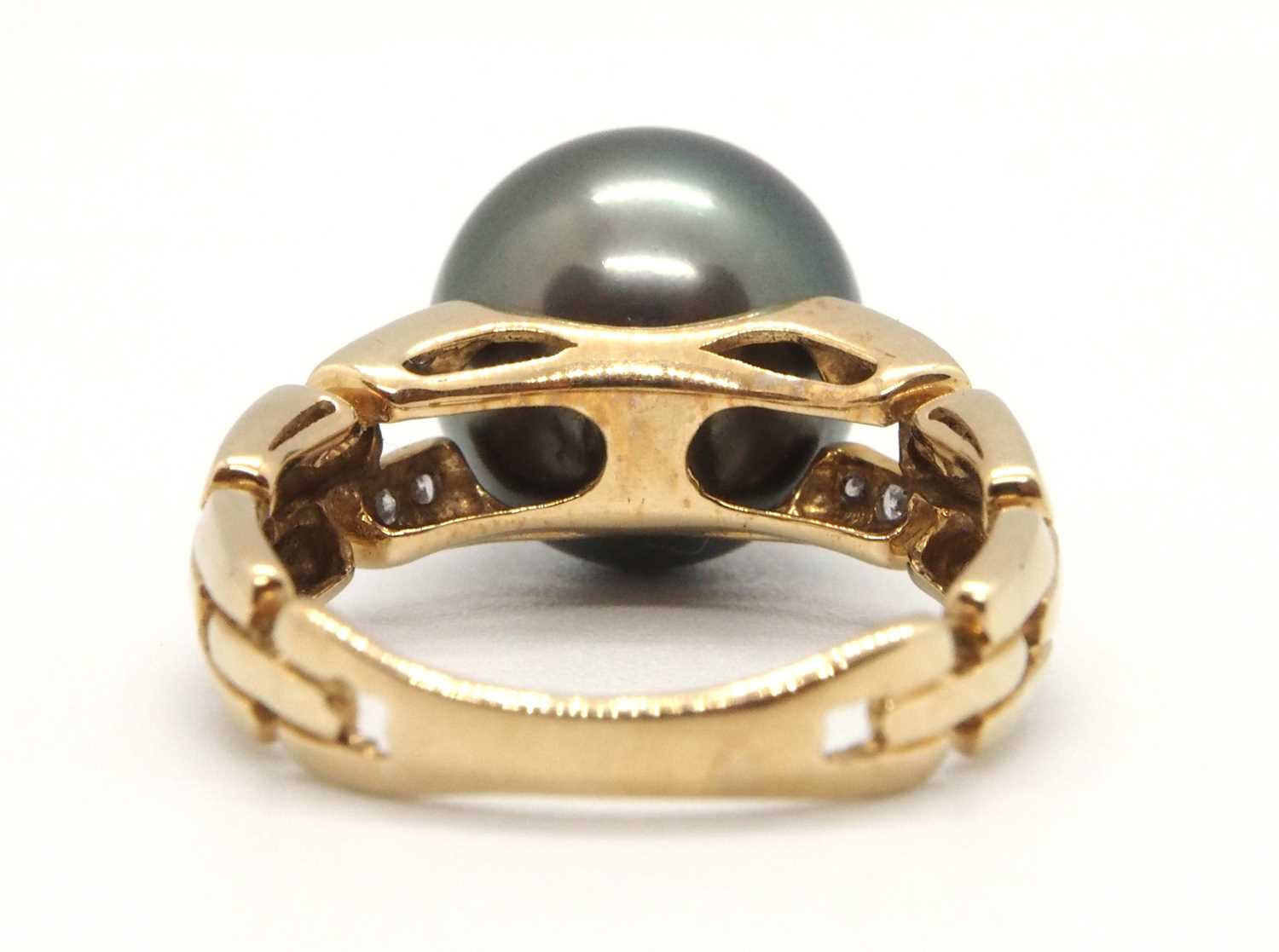 A 9ct cultured pearl and diamond ring, the round grey cultured pearl, approx. 12mm diameter, in a - Image 6 of 8