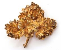 A modernist Danish silver gilt leaf brooch by Orla Eggert, 6cm wide, 17g