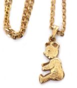 A 9ct teddy bear pendant and chain, the teddy bear pendant hallmarked London 1988, with tapered