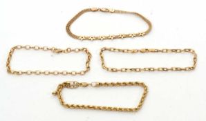 Three 9ct bracelets and another 9K bracelet: to include a belcher link bracelet stamped 375 with