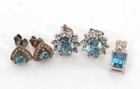 A quantity of gemset jewellery: to include a pair of blue zircon and white stone cluster earstuds,