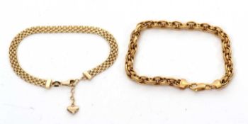 Two 9ct bracelets: to include a 9ct fancy link bracelet, each end stamped 9KT and stamped 375 to one