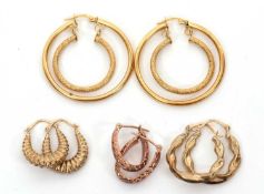 Four pairs of earrings: to include a pair of 2-ring earhoops stamped 375 with Sheffield assay