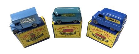 Three Matchbox Series / Moko Lesney boxed vans, to include: - Nos 17 / 34 / 25