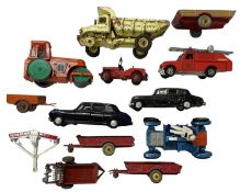 A collection of various playworn die-cast Dinky toys