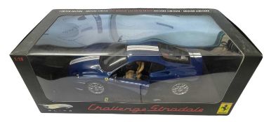 A boxed Hotwheels Limited Edition Ferrari Challenge Stradale 1:18 scale model, in blue
