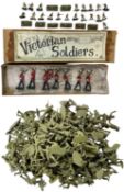 A box of English die-cast Victorian Soldiers, together with a bag of modern plastic soldiers and a