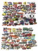 A large quantity of various playworn die-cast vehicles, to include Dinky, Corgi, Matchbox, Husky