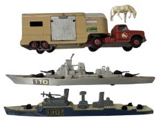 Three larger Matchbox die-cast vehicles, to include: - Articulated Horse Van - K-303 Battleship -