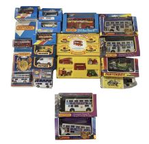 A collection of various boxed Matchbox die-cast vehicles.