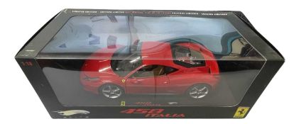 A boxed Hotwheels Limited Edition Ferrari 458 Italia 1:18 scale model, in red