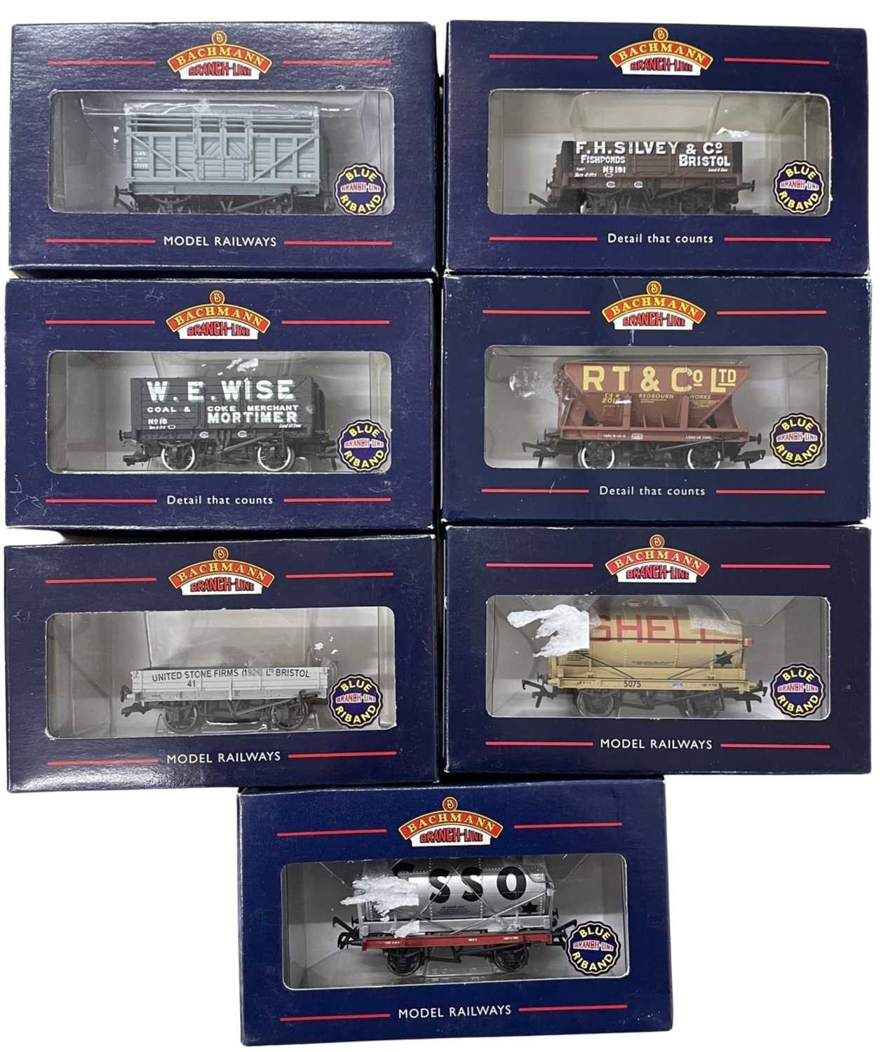 A collection of various Bachmann 00 gauge wagons, tankers etc