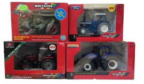 Four boxed Britains 1:32 scale die-cast models, to include: - Ford TW10 - New Holland T7.315 - MF