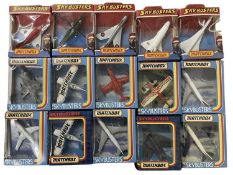A collection of boxed Matchbox 'Skybusters' die-cast aeroplanes