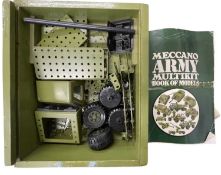 A Meccano Army kit in painted wooden box with assorted manuals