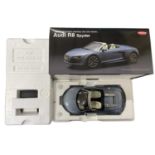 A boxed Kyosho Original die-cast Audi R8 Spyder 1:18 scale model, in blue