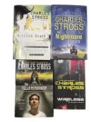 CHARLES STROSS: 4 titles: HALTING STATE, New York, Ace, 2007, First edition; THE NIGHTMARE STACKS,