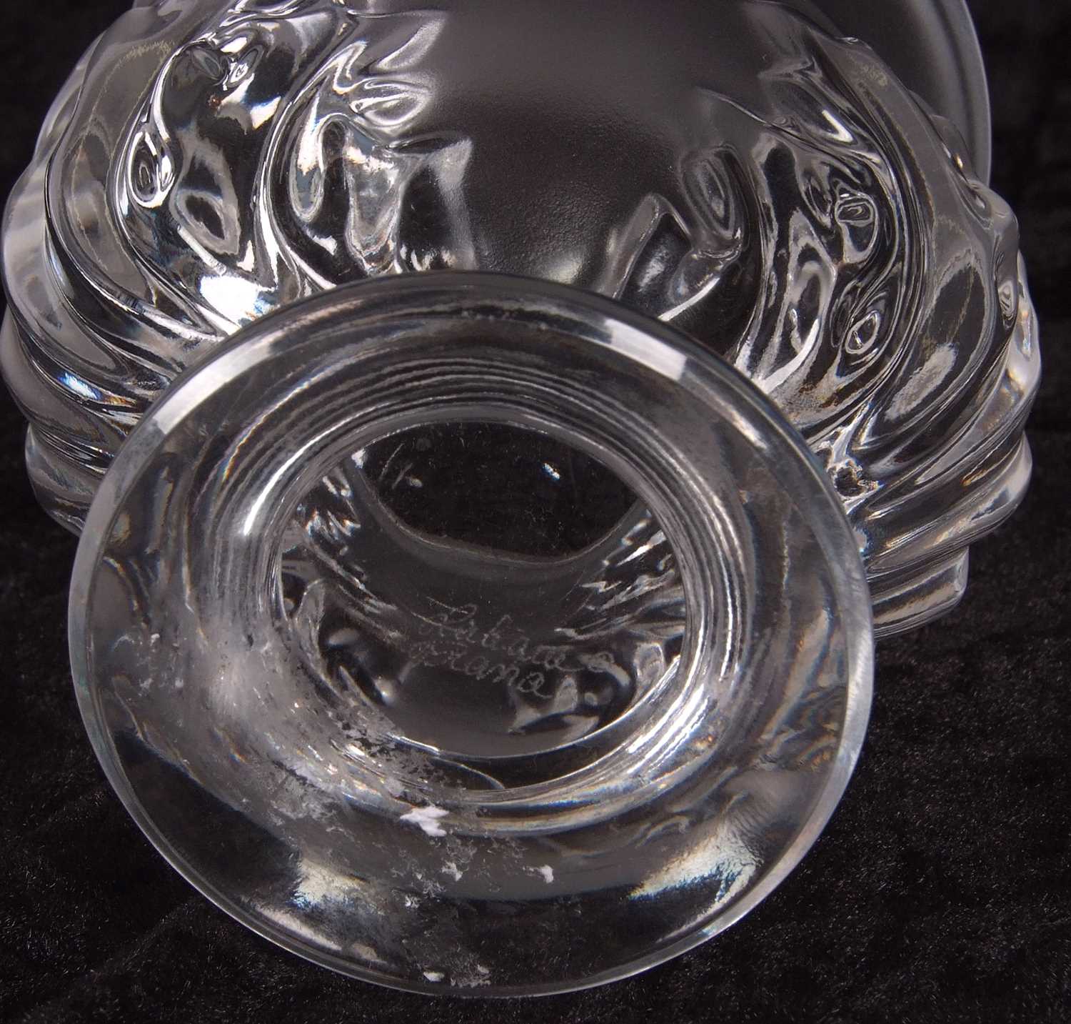 A Lalique frosted and clear glass vase of baluster shape, decorated in relief with leaf shaped - Image 6 of 6