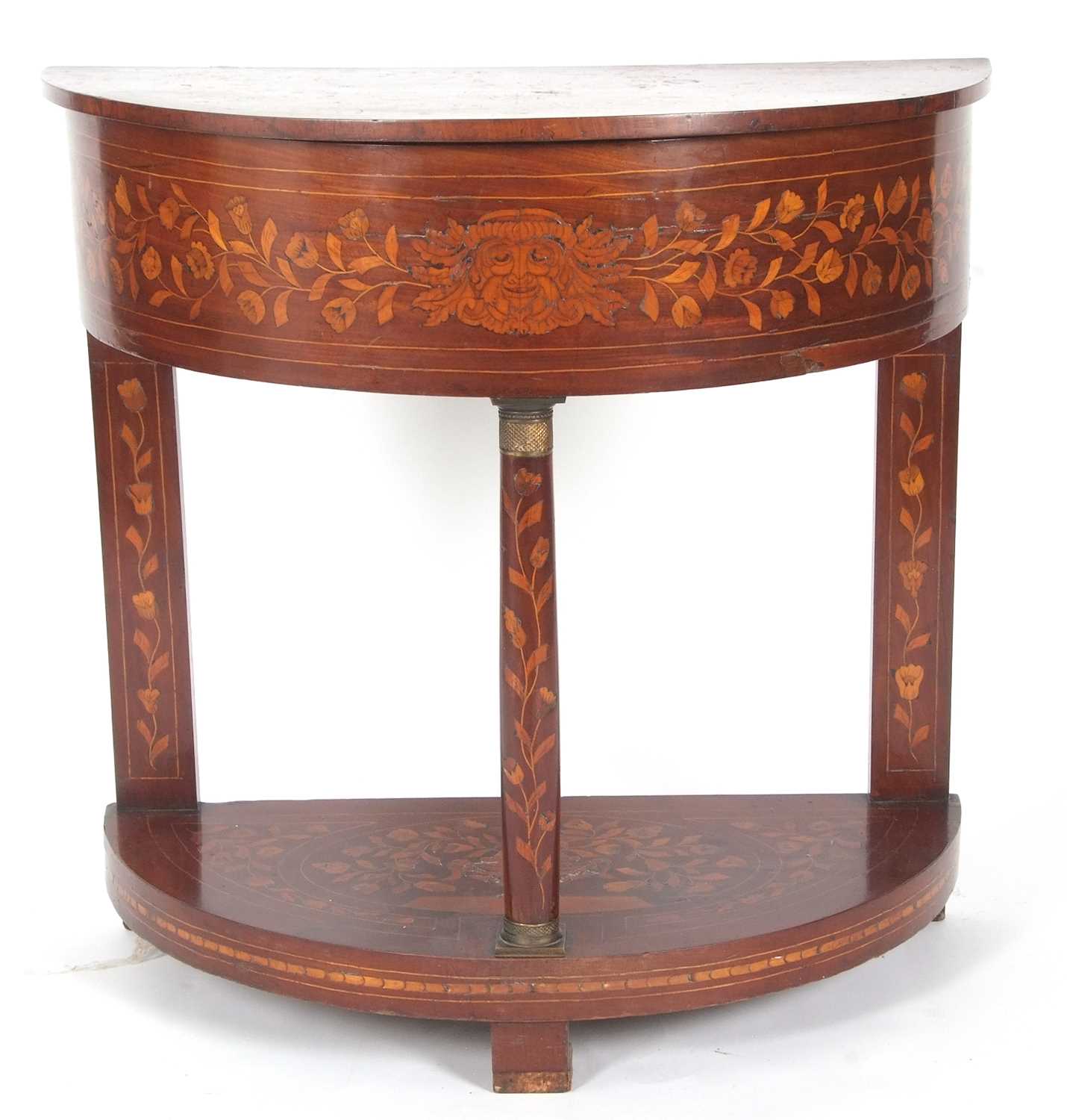 An early 19th Century Dutch demi lune box side table, the hinged top opening to reveal a lifting - Image 2 of 5