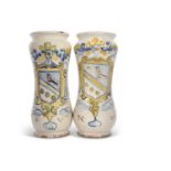 A further large pair of Italian Alberelli also decorated in polychrome with an armorial with the