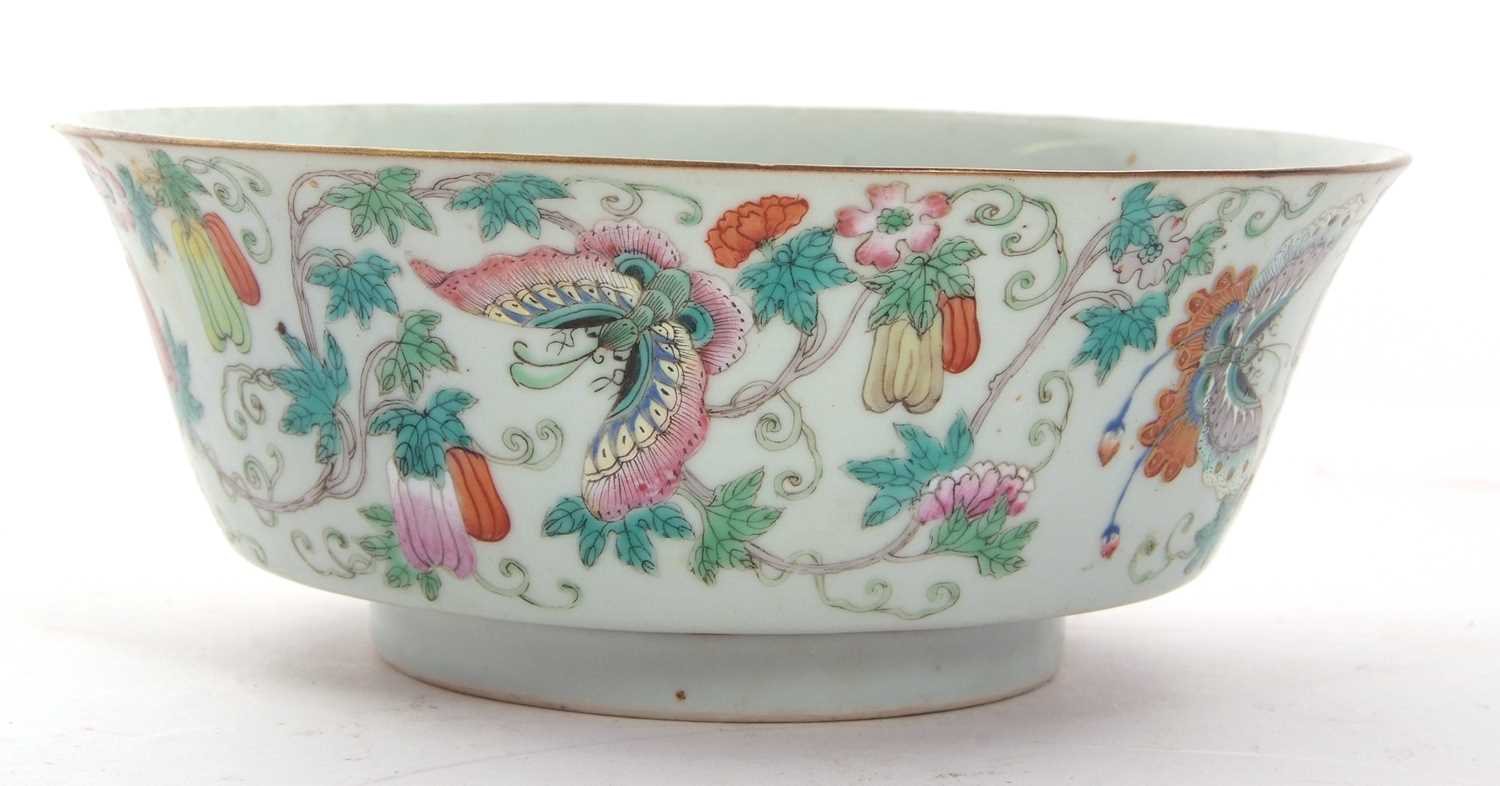 A Qing Dynasty Chinese porcelain bowl 19th century Jiaqing and probably period with flared rim, with - Image 3 of 8